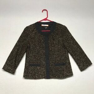 Rafaella Petite Textured Knit Collarless Blazer Jacket Brown Gold Size 4P